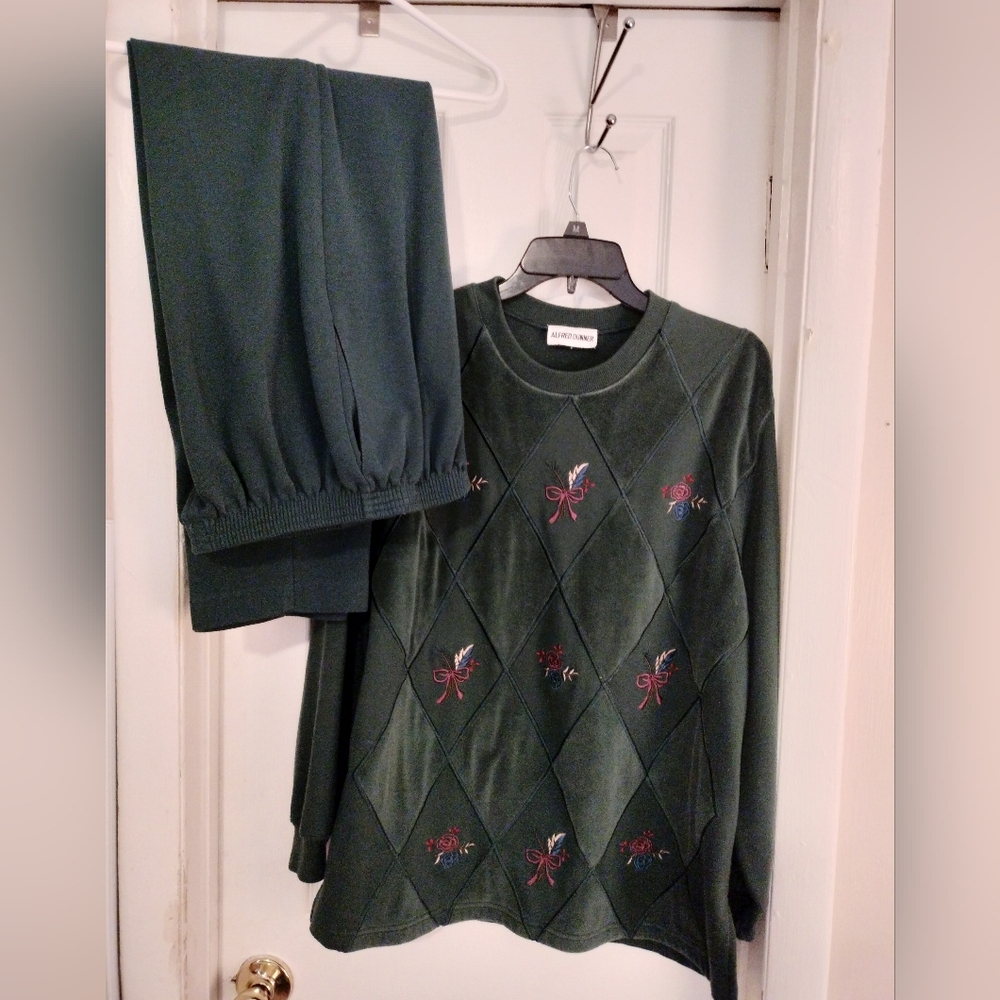 Alfred Dunner Green Jumpsuit with Embroidered Details